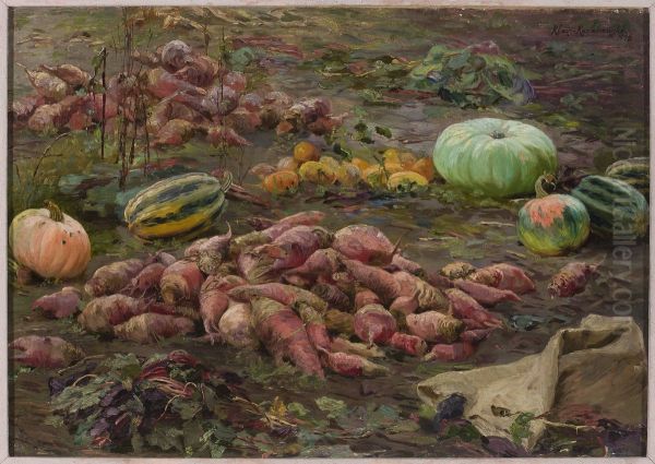 Still life - bumpkins and pumpkins in the field - view 1
