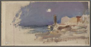 Moonlit landscape with water and architecture. From the journey to Constantinople