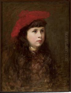 Portrait of a girl in a red beret by Maurycy Trebacz