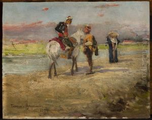 Eastern scene against a landscape