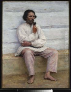 Peasant smoking a pipe, study for the painting "Peasant coffin" by Aleksander Gierymski
