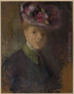 Portrait of a woman in a hat with flowers by Olga Boznanska
