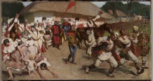 Folk scene - king among peasants by Wlodzimierz Tetmajer