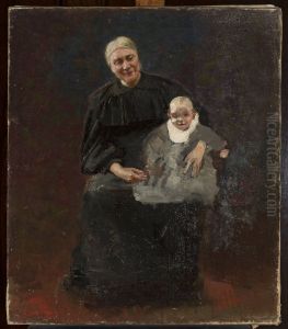 Portrait of Michalina Szymanowska nee Naimska, artist's mother with her grandson Waclaw by Waclaw Szymanowski