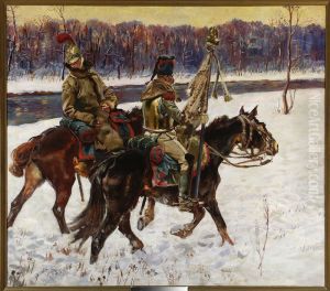 Two French hussars - "Berezina" fragment by Wojciech Kossak