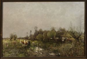 Summer landscape with a cottage on marshland