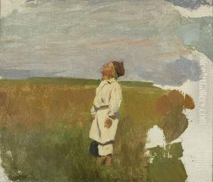 Study for "Storks" - Shepherd boy by Jozef Chelmonski