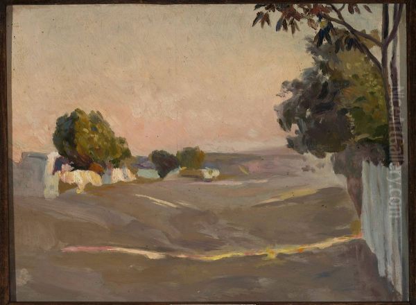 Landscape with houses and a fence - view 1