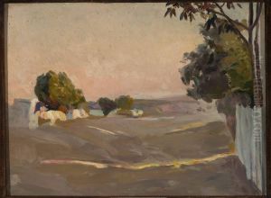 Landscape with houses and a fence by Jan Stanislawski