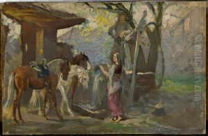 Horses at the waterhole, sketch Horses at the waterhole, sketch