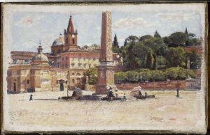 Piazza del Popolo in Rome, sketch by Aleksander Gierymski
