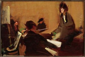 Evening in the studio, sketch by Konrad Krzyzanowski