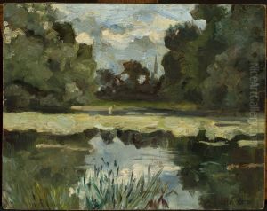 Park landscape with a pond by Jan Stanislawski