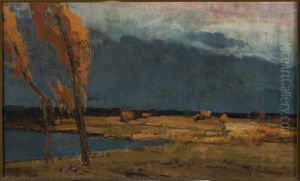 Landscape with poplars /Storm is at hand/