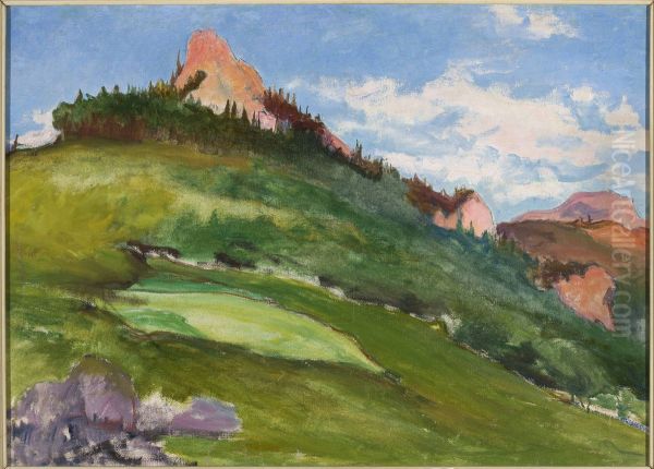 Landscape with pink mountain peaks - view 1