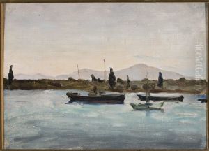Boats at the coast, Marmora - Tuscula. From the journey to Palestine by Jan Ciaglinski