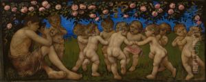 Dancing putta with a garland of roses