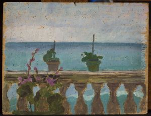 Balcony with flower pots by Jan Rembowski