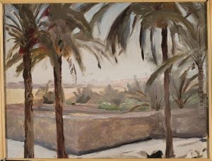 Palm trees against the pyramids. From the journey to Egypt by Jan Ciaglinski