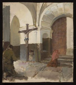 In the church porch by Kazimierz Alchimowicz