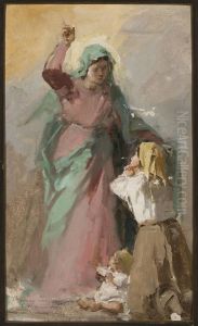 Virgin Mary appearing before a peasant woman, study
