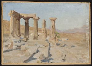 Temple of Apollo and Mount Parnassus in Corinth. From the journey to Greece by Jan Ciaglinski