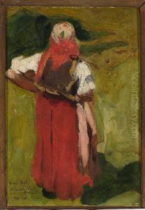 Peasant woman, back view, sketch by Wlodzimierz Tetmajer