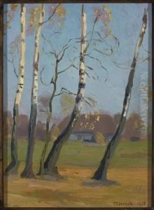 Birch trees near a village Birch trees near a village