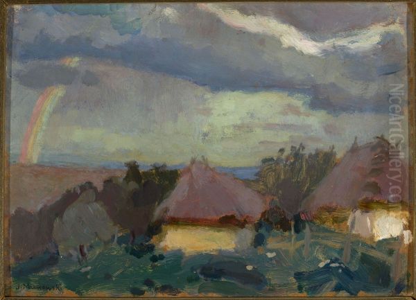 Rural landscape with a rainbow - view 1