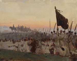 Scythemen, sketch for "Raclawice" by Jozef Chelmonski