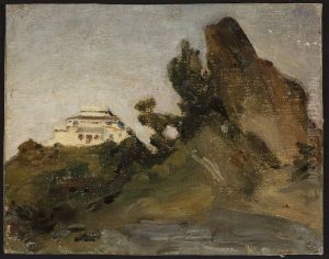 Abu Road, maharajah's house at dusk. From the journey to India by Jan Ciaglinski