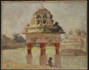 Madras - temple with the holy pond. From the journey to India by Jan Ciaglinski