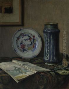 Still life with ceramics (Still life with a blue vase) by Jozef Pankiewicz