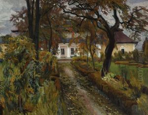 Manor house in autumn by Stanislaw Kamocki