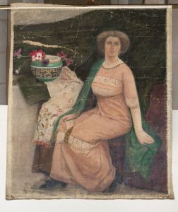 Portrait of a lady in a pink dress (Wanda Poplawska)