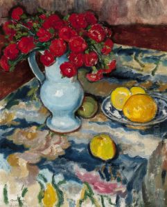 Red carnations (Still life with a blue vase)