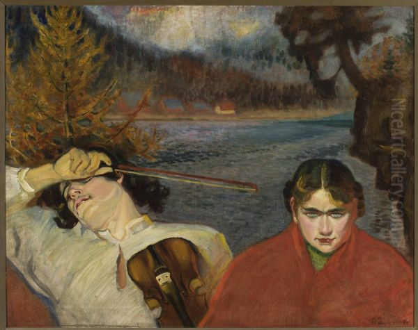 Fiddler - Symbolic scene against landscape - view 1