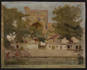 Old Bukhara - mosque on the lake. From the journey to Turkestan by Jan Ciaglinski