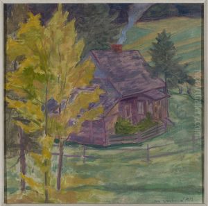 Landscape with a house among trees by Jan Rembowski