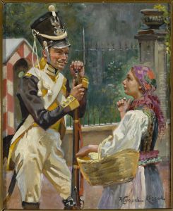 A Soldier and a Girl - in front of the Belvedere by Wojciech Kossak