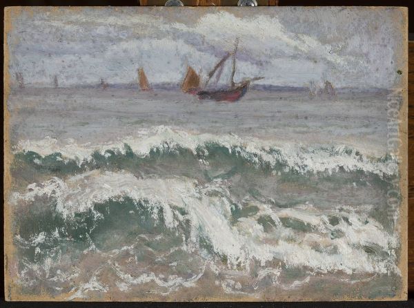 Stormy sea with boats - view 1