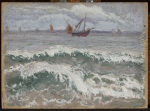 Stormy sea with boats