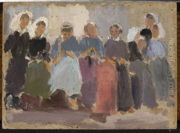 Knitting women - sketch - view 1
