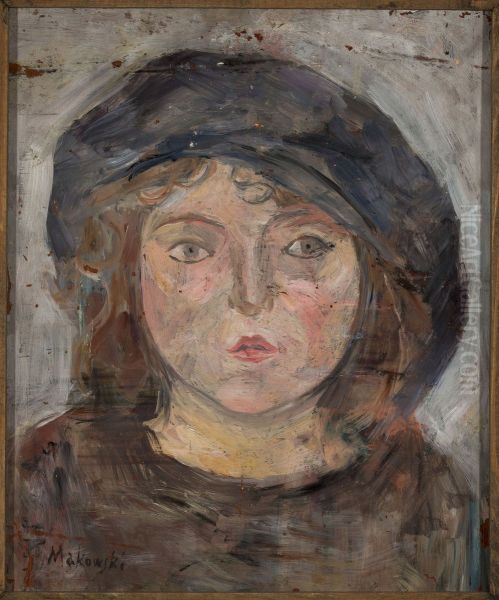 Head of a little girl in a dark beret - view 1