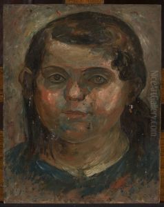 Head of a little girl in a blue dress