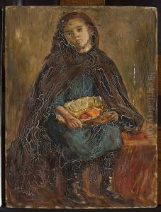 Little girl with a basket of apples on her knees