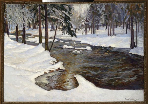 Forest stream in winter - view 1