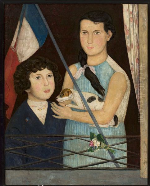 Two children with a French flag - view 1