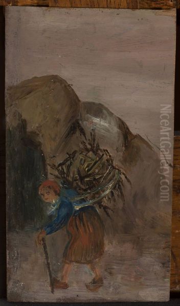Little girl carrying brushwood - view 1
