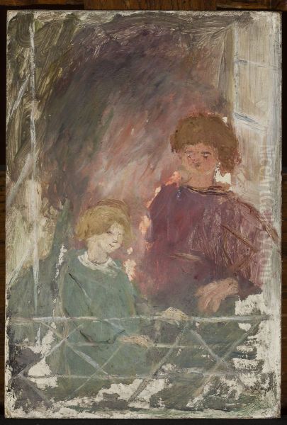 Two children on a balcony - view 1
